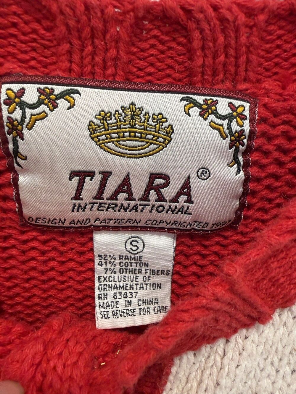VTG Y2K Tiara International Christmas Cardigan Ugly Grandma Sweater S Patchwork - Picture 3 of 15